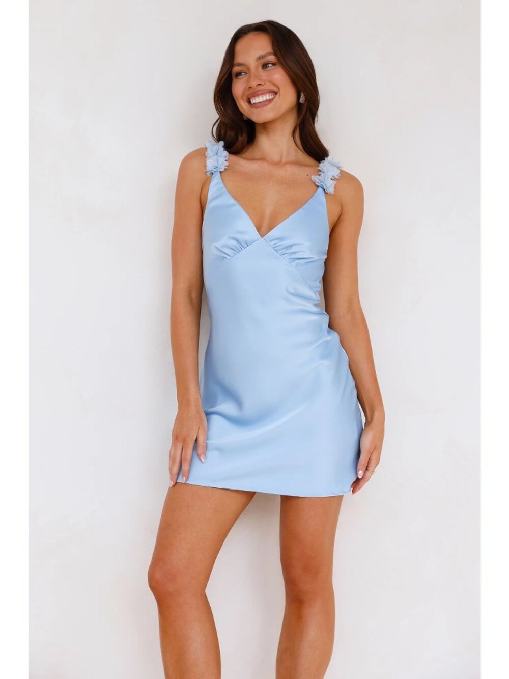 Hello Molly Blue Mini Dress 6 Small Floral Straps Satin NWT